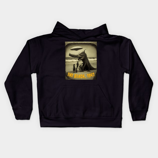The Beach, 1947: Retro Science Fiction Alien Photography Kids Hoodie by Kye Chambers 